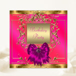 Hot Pink, Orange And Gold Birthday Party Invitation at Zazzle