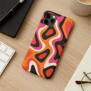 Hot Pink Orange Black Amorphous Shapes Art Pattern iPhone 16 Pro Max Case