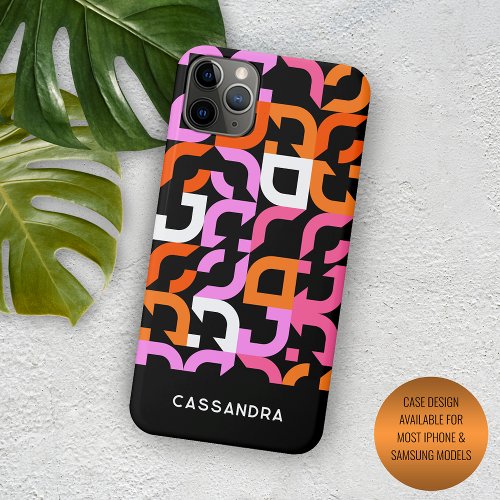 Hot Pink Orange Black Midcentury Art Pattern iPhone 15 Pro Max Case