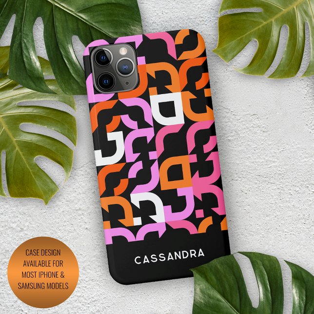 Hot Pink Orange Black Midcentury Art Pattern iPhone Case (Creator Uploaded)