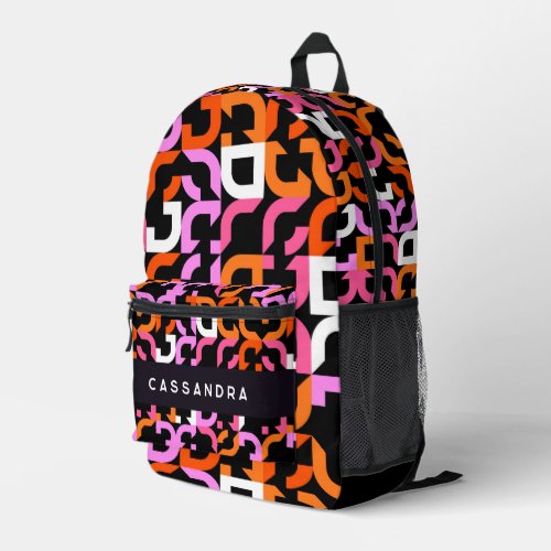 Hot Pink Orange Black Midcentury Art Pattern Printed Backpack