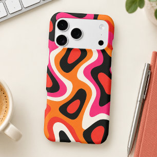 Hot Pink Orange Black Retro Abstract Art Pattern Iphone 18 Pro Max Case