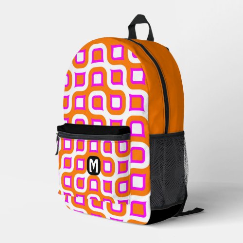 Hot Pink Orange Black White Midcentury Art Pattern Printed Backpack