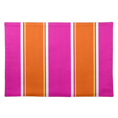 Hot Pink Orange Cabana Stripes Cloth Placemat