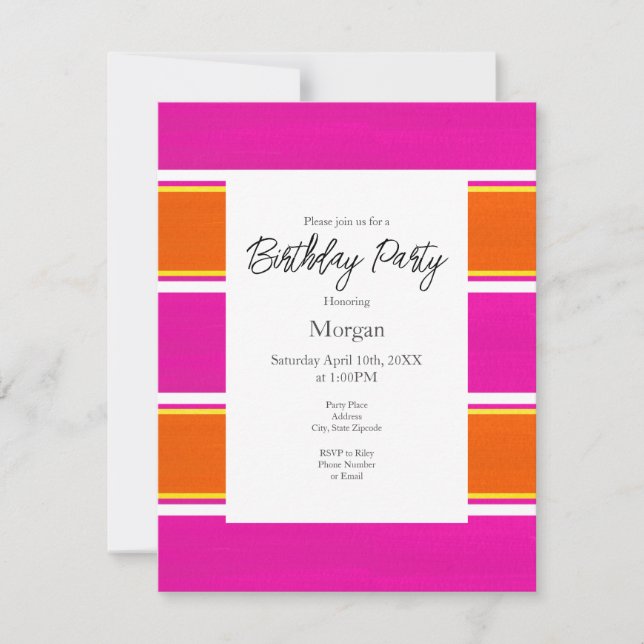 Hot Pink Orange Cabana Stripes Invitation (Front)