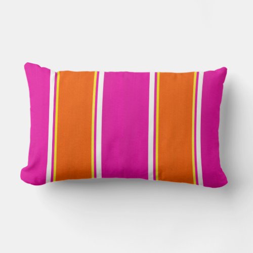 Hot Pink Orange Cabana Stripes Lumbar Pillow