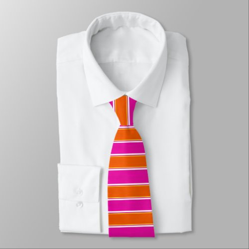 Hot Pink Orange Cabana Stripes  Neck Tie