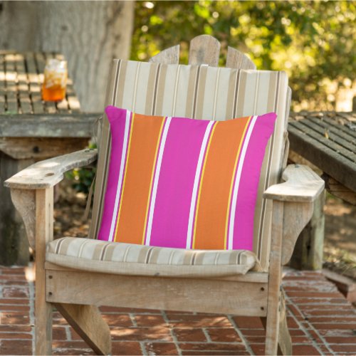 Hot Pink Orange Cabana Stripes Outdoor Pillow