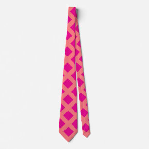 Hot Pink Orange Checker Patterns Boho Colorful Neck Tie