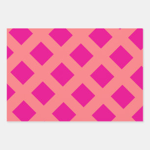 Hot Pink Orange Checker Patterns Boho Colorful Wrapping Paper Sheets
