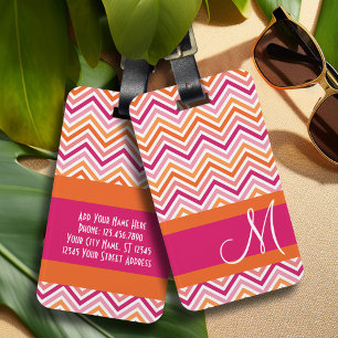 Hot Pink & Orange Chevron Pattern with Monogram Luggage Tag