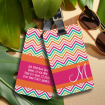 Hot Pink & Orange Chevron Pattern with Monogram Luggage Tag