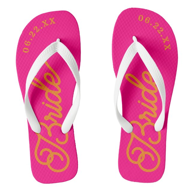 Hot Pink Orange Custom Bridal Wedding Flip Flops (Footbed)