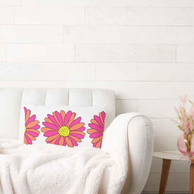 Hot Pink Orange Daisies  Lumbar Pillow (Couch)