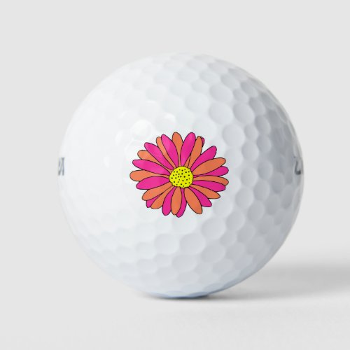 Hot Pink Orange Daisy   Golf Balls