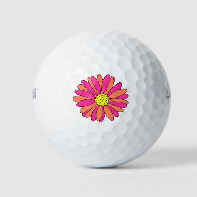 Hot Pink Orange Daisy   Golf Balls (Front)