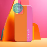 Hot Pink Orange Elegant Modern Minimal Design Name iPhone 15 Case<br><div class="desc">A simple,  striking design with 2 colors and a stripe. A fun color block to add your name or any text. 
You can add a name,  monogram or other custom text. If you need to move the art around,  click on the customize button to make changes.</div>