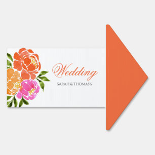 Hot Pink Orange Floral Bouquet Yard Sign