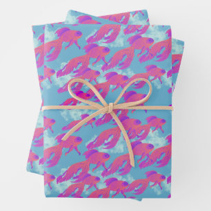 Hot Pink & Orange Flying Beta Fish Blue Sky Wrapping Paper Sheets