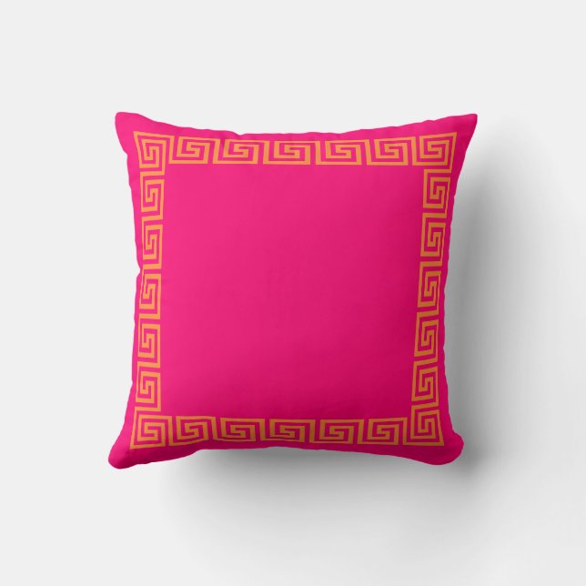Hot Pink & Orange Greek Key Throw Pillow (Back)