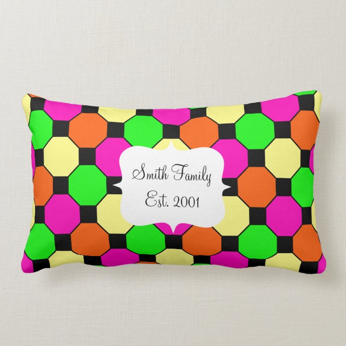 Hot Pink Orange Green Black Squares Hexagons Throw Pillows