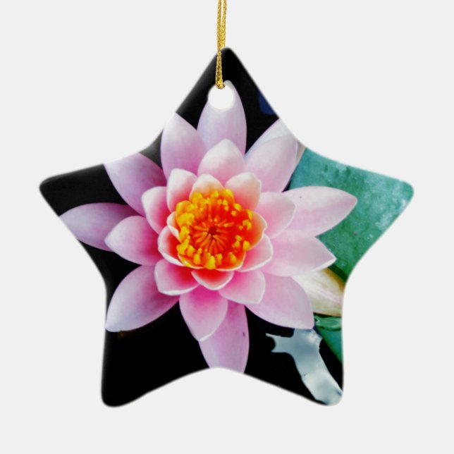 Hot Pink & orange lotus water lily flower Ceramic Ornament (Front)