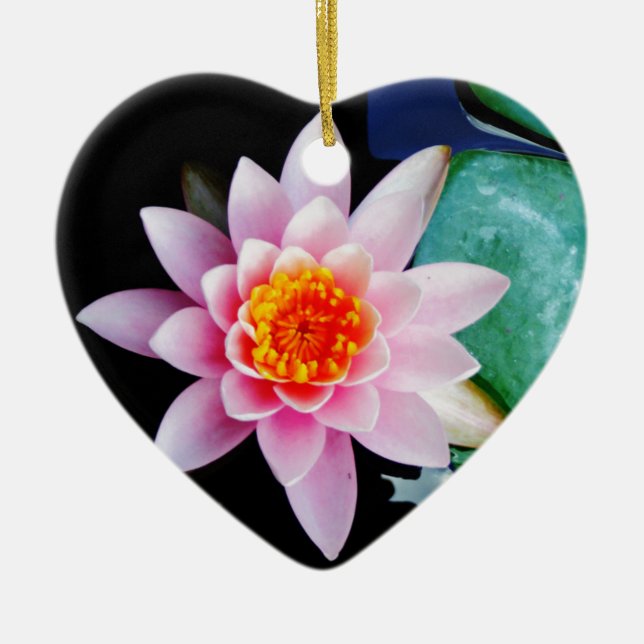 Hot Pink & orange lotus water lily flower Ceramic Ornament (Front)