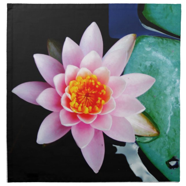Hot Pink & orange lotus water lily flower Cloth Napkin (Front)