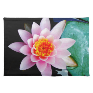 Hot Pink & orange lotus water lily flower Cloth Placemat