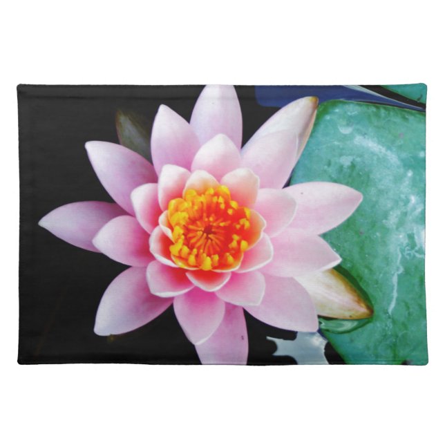 Hot Pink & orange lotus water lily flower Cloth Placemat (Front)