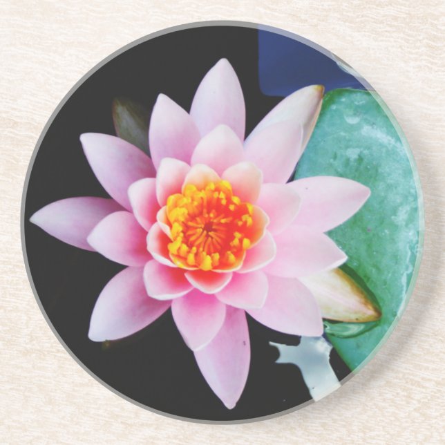 Hot Pink & orange lotus water lily flower Coaster (Front)