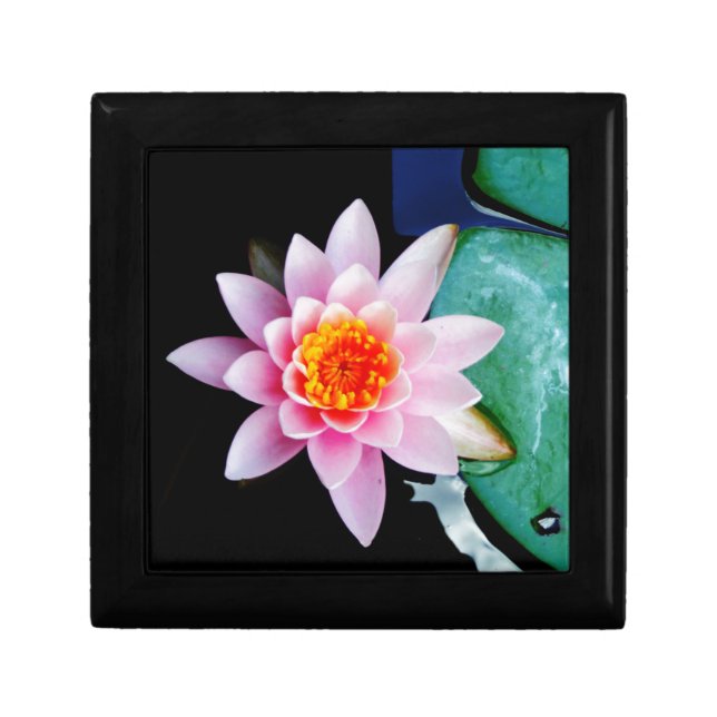 Hot Pink & orange lotus water lily flower Jewelry Box (Front)