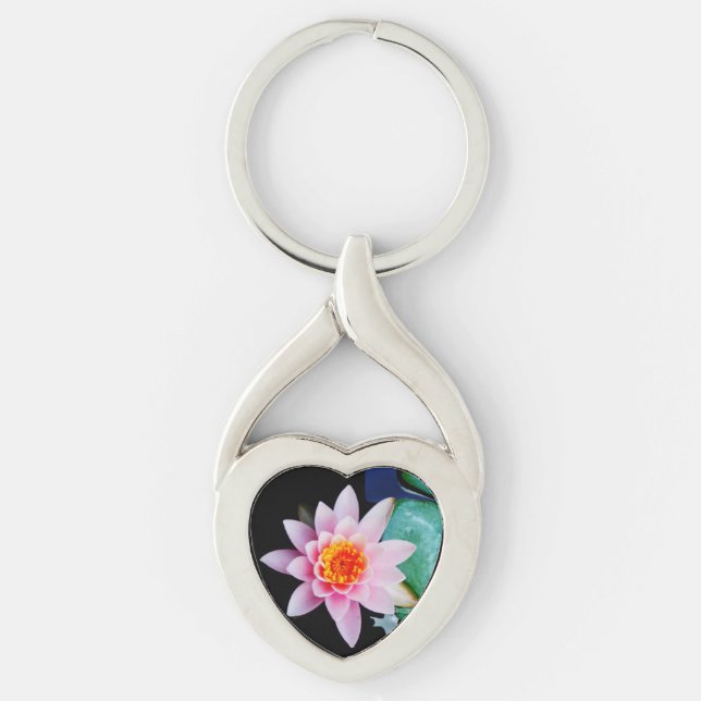 Hot Pink & orange lotus water lily flower Keychain (Front)
