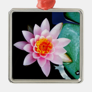 Hot Pink & orange lotus water lily flower Metal Ornament