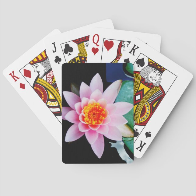 Hot Pink & orange lotus water lily flower Poker Cards (Back)