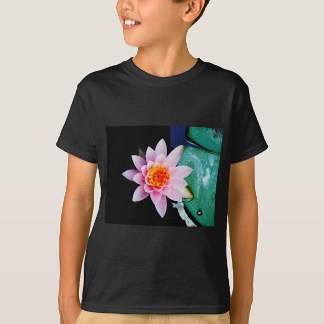Hot Pink & orange lotus water lily flower T-Shirt (Front)