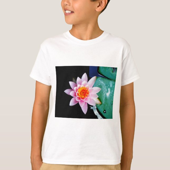 Hot Pink & orange lotus water lily flower T-Shirt (Front)