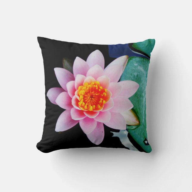 Hot Pink & orange lotus water lily flower Throw Pillow (Front)