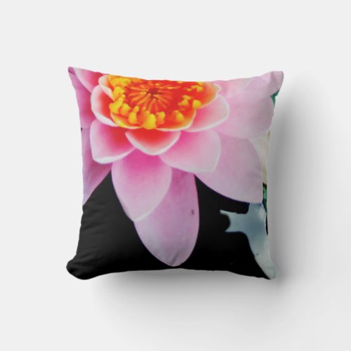 Hot Pink  orange lotus water lily flower Throw Pillow