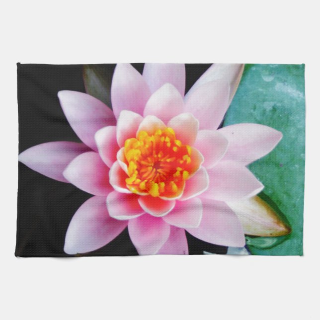Hot Pink & orange lotus water lily flower Towel (Horizontal)