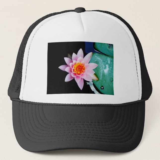 Hot Pink & orange lotus water lily flower Trucker Hat (Front)