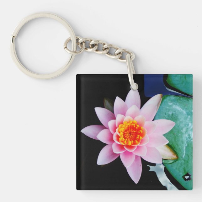 Hot Pink & orange lotus water lily Keychain (Front)