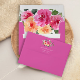 Hot pink orange peonies floral envelopes 5x7 card