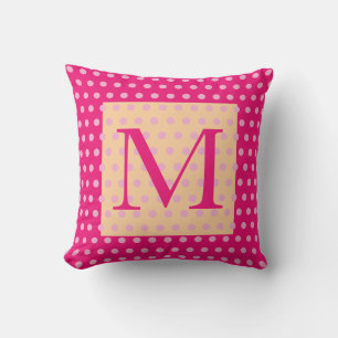 Hot Pink Orange Polka Dot Pattern Boho Girly Throw Pillow