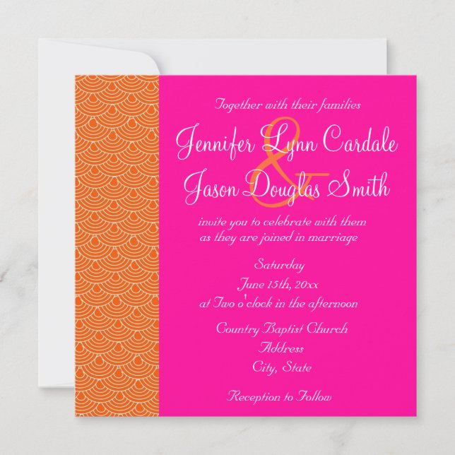 Hot Pink Orange Scallops Design Wedding Invitation (Front)
