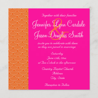 Hot Pink Orange Scallops Design Wedding Invitation