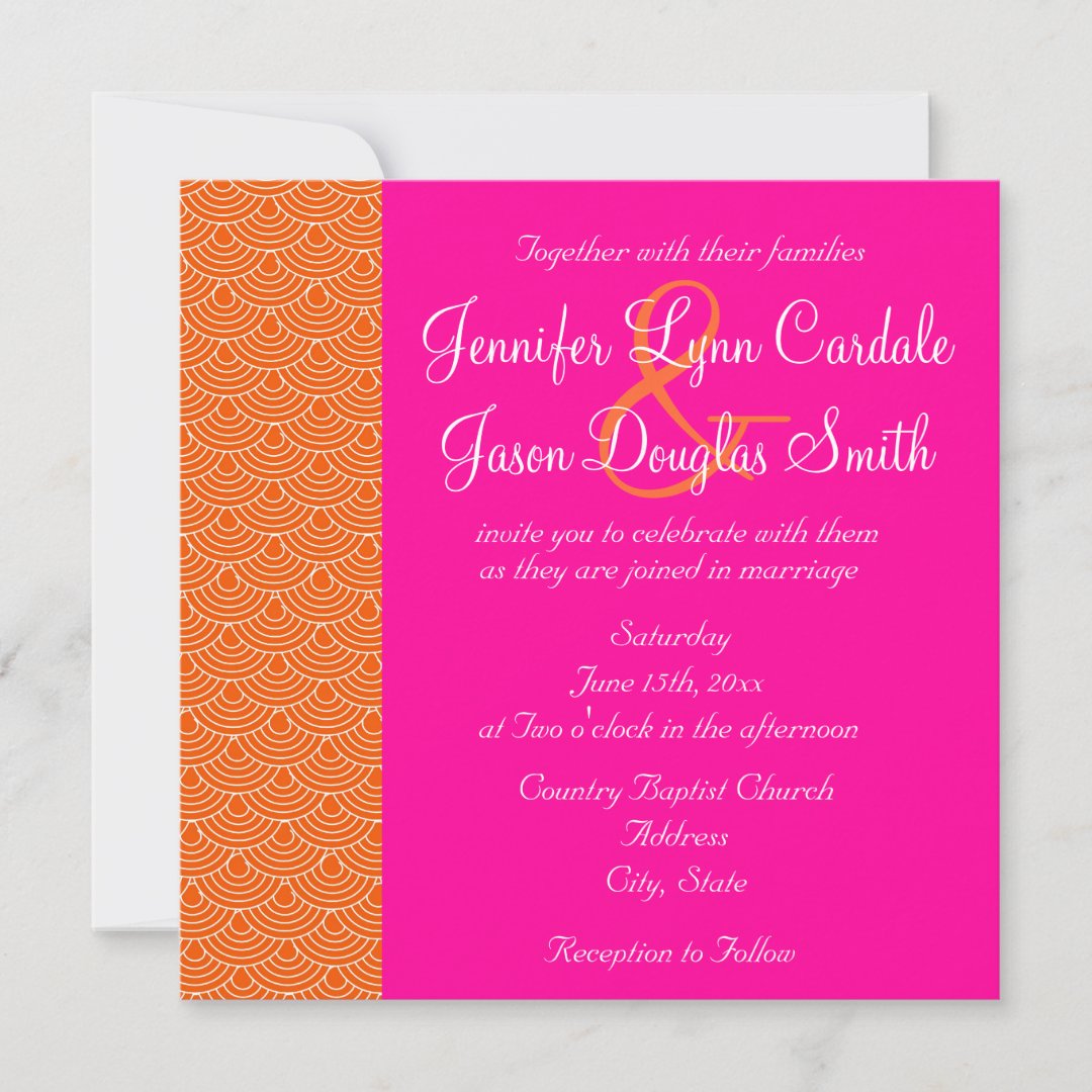 Hot Pink Orange Scallops Design Wedding Invitation Zazzle