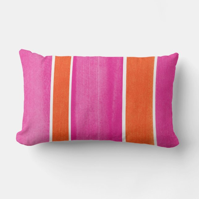 Hot Pink Orange Stripes Outdoor Pillow (Front)