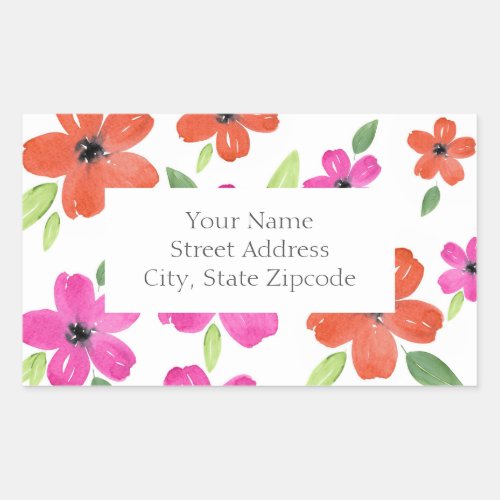 Hot Pink  Orange Watercolor Floral Motif Labels 