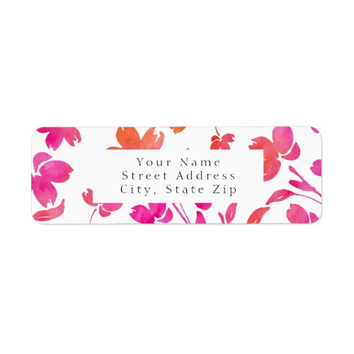 Hot Pink  Orange Watercolor Flower Stems   Label